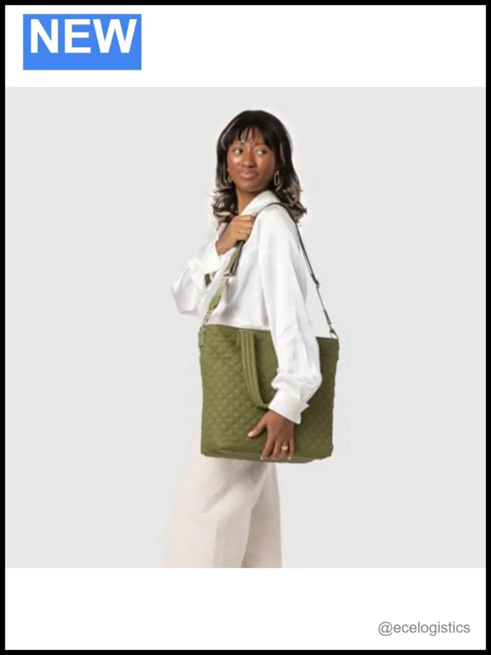 Quilted Nylon Tote Bag for Women, Medium Size with Laptop Sleeve, Adjustable